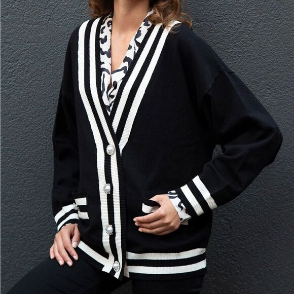 Alexia Admor Frances Preppy Cardigan Sweater Black M NEW - Picture 6 of 6